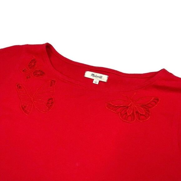 Madewell Embroidered Butterfly Eyelet Setlist Boxy Crop Tee Red - Picture 8 of 10